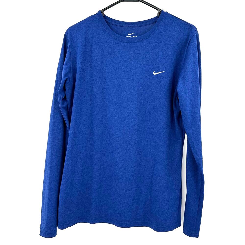 Nike Dri-Fit Size Large Long Sleeve‎ Crew Neck Top Blue 100% Polyester Sport